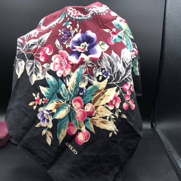 Adolfo "Midnight Black With Bursting Florals" Silk Scarf for Baar & Beards - Picture 5 of 5